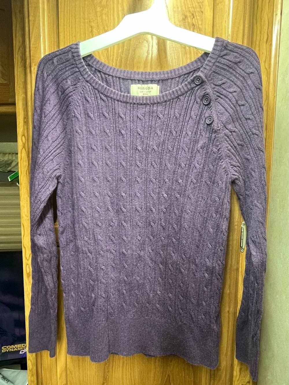 Sonoma Cable Knit Crewneck Sweater in Purple Sz PS